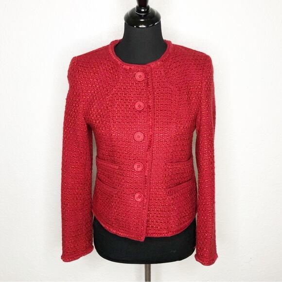 Pendleton red bouchle knit wool blend blazer size 6 Petite 6P - Picture 1 of 14
